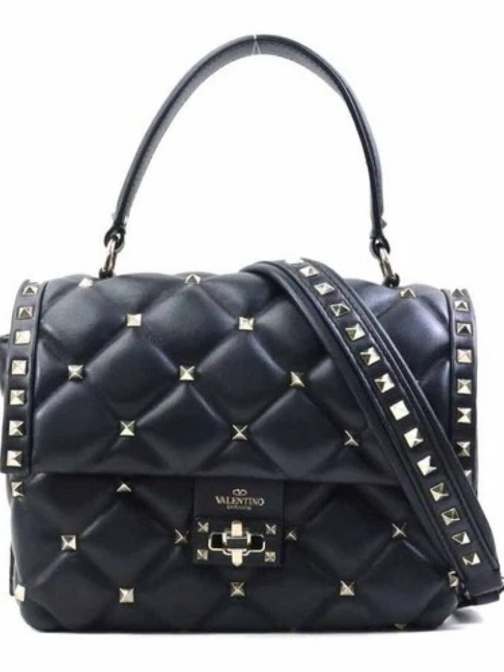 Auth Valentino Garavani Rockstud Handbag Shoulder Bag Black/Gold Leather e61215a